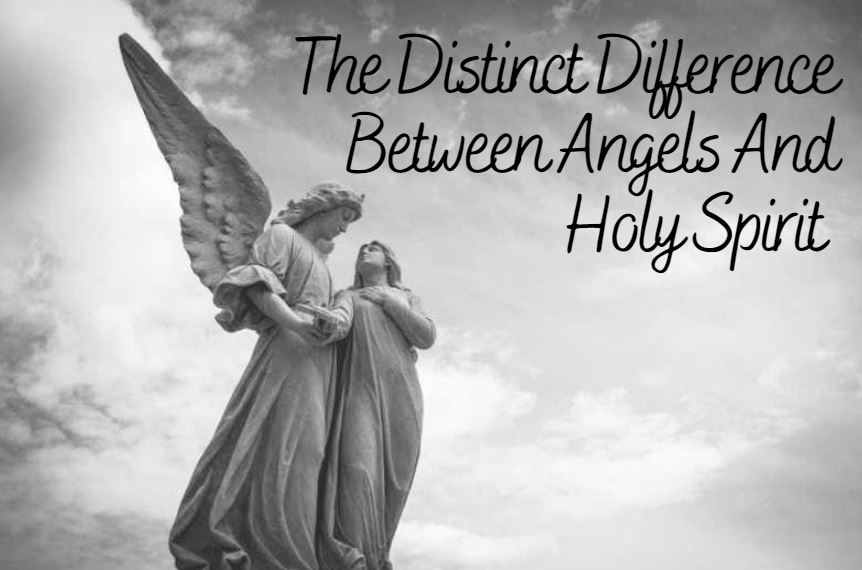 A statue of angel and human with wordings The Distinct Difference Between Angels And Holy Spirit 